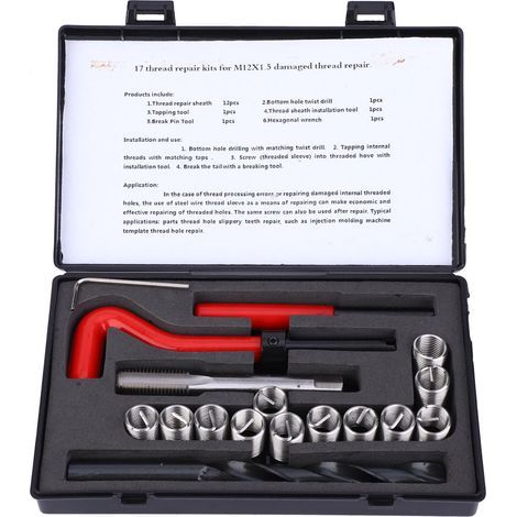 Kit d'assortiment d'accessoires de réparation femelle M12x1, 17 pièces, Inserts filetés (1/5)