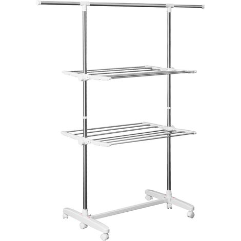 Tendedero de pie plegable de 2 niveles con ruedas, acero inoxidable, 15 kg (1/5)
