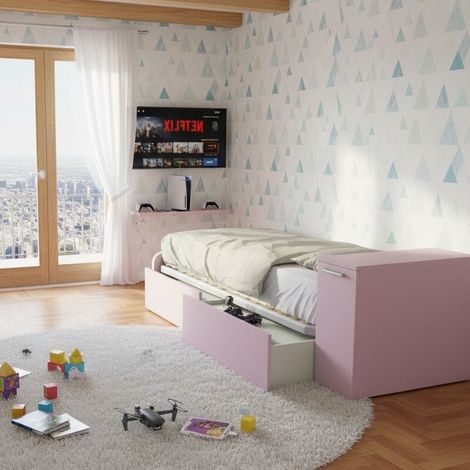 Letto singolo salvaspazio con cassetti e testata contenitiva - Cipriaf3c4ff