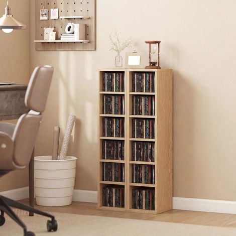Armoire de rangement CD-DVD - HOMCOM - 6 + 6 compartiments - capacité max. 204 CD - 21 x 22,5 x 88,5 cm - effet bois naturel