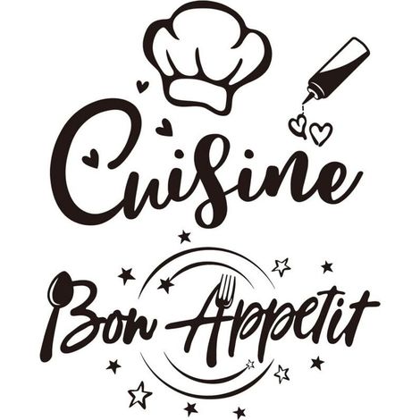 Stickers Muraux Autocollant Texte Française Cuisine et Bon Appetit Citation Restaurant Salle à Manger Décoration Home Décalque Wall Sticker DIY Peinture Chambre Salon (1/2)