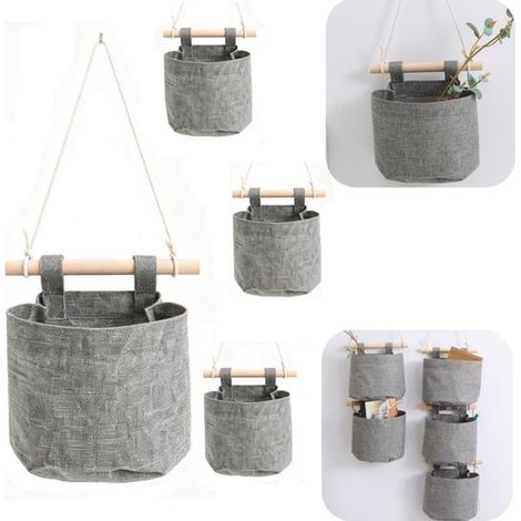 Sacs de rangement muraux lot de 4 de 14 x 18 cm - poches suspendues lavables pour outils, gris (1/5)