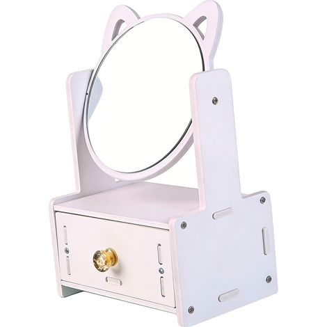 Miroir de maquillage avec tiroir rond, organisateur de bijoux cosmétiques, rangement multifonctionnel pour comptoir de vanité simple (1/5)
