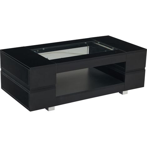 Mesa de centro LED negra 100x50x35 cm con cristal templado y control por app HOMVRA (1/5)