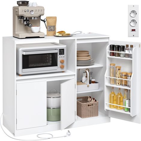 Buffet Cuisine, Meuble de Rangement, Vaisseliers, avec Plan de Travail, Étagère pour Micro-onde, 1 Compartiment Ouvert, 3 Portes, Étagères Réglables, Blanc Nuage BBK373WB01 (1/5)