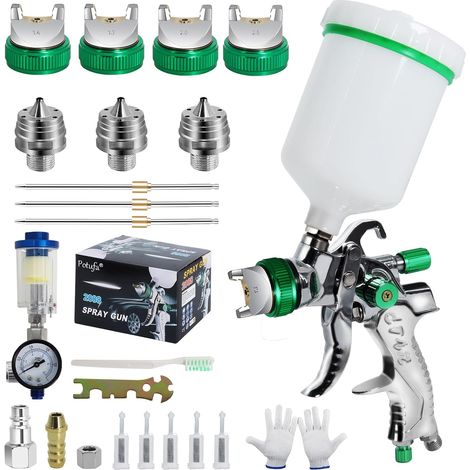 HVLP Pistolet à Peinture air Comprimé Kit avec 4 Buses 1,4mm