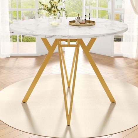 Tavolo da pranzo rotondo 100 x 100 x 76 cm in MDF effetto marmo, finitura dorata DESVIAE (1/5)