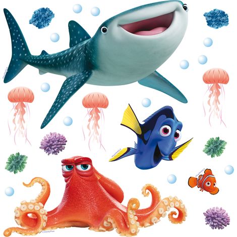 sticker mural Le Monde de Dory bleu, orange et jaune  - Disney