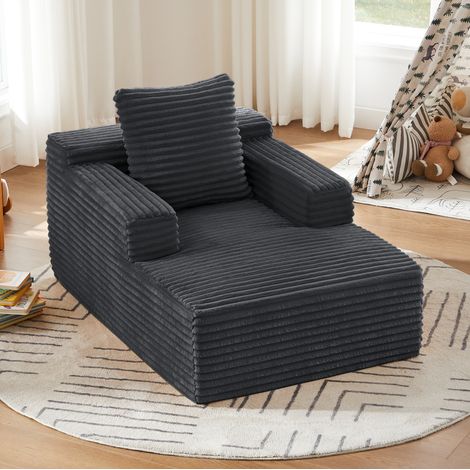 Chaiselongue dunkelgrau aus Cord mit Schlaffunktion und Polsterung aus hochdichtem Schaumstoff (1/5)