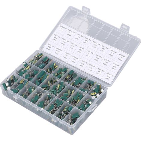 Lot de 460 condensateurs électrolytiques aluminium verts 6.3V-50V pour amplis audio et alimentation avec boîte de rangement (1/5)