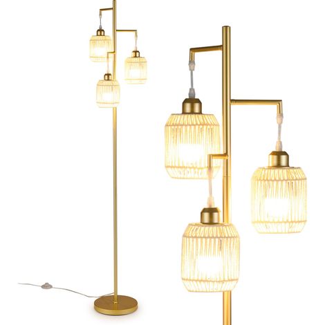 COSTWAY Lampada Terra Pavimento Piantana Interruttore Pedale 3 Paralumi E27 Design Luminoso Elegante Moderno Vinatge Industriale Alto Grande Albero Salotto So (1/5)