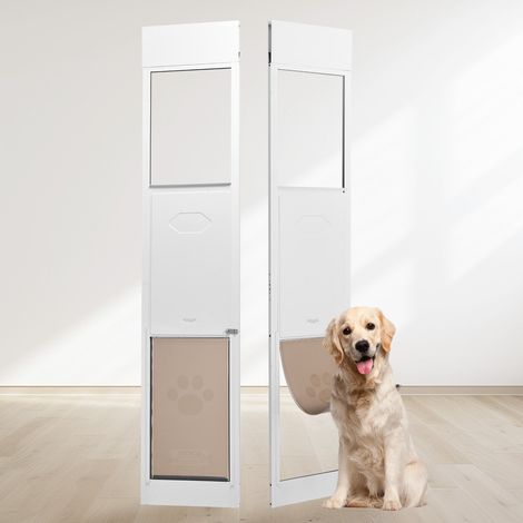 Porte pour chien pour porte coulissante en verre, 1927-2049 mm, porte pour animaux de compagnie avec cadre en aluminium, structure à charnière, rabat et serrure pour chiens de grande taille, XL (1/5)
