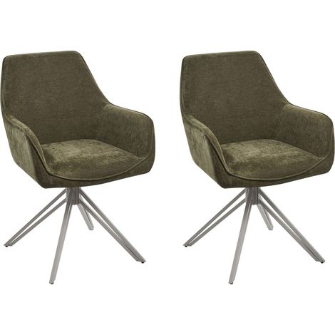 Lot de 2 Chaises de Salle à Manger Modernes en Tissu Sièges Rembourrés Pieds en Métal Beige Pivotant Vert Foncé Jodar (1/5)
