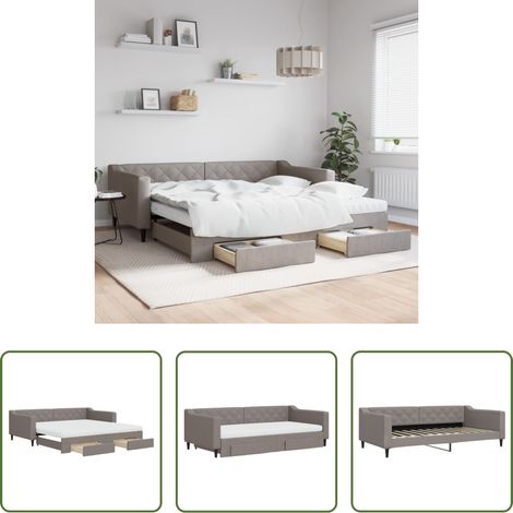 vidaXL Lit gigogne - Lit de jour avec gigogne et tiroirs taupe 100x200 cm tissu (1/5)