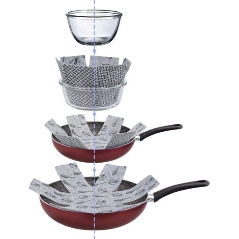 Protection Casseroles et Protège-Poêle, 8 Pièces Poele Protection(38 CM), Premium Coussinets D'intercalaire Séparé et Protéger Les (1/5)