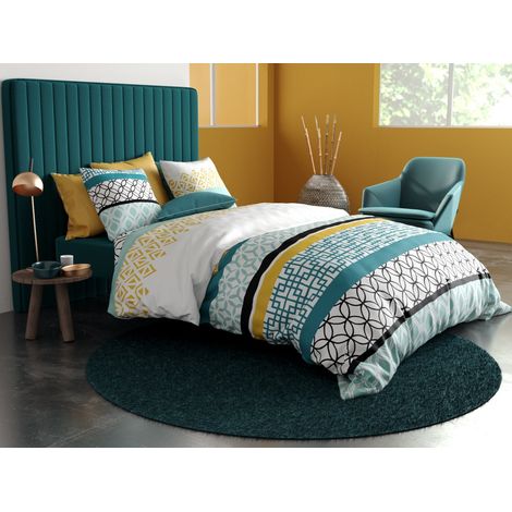 Parure de lit housse de couette avec taie d'oreiller 100% Coton 57 fils Citedor 220x240 cm (1/2)
