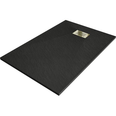 Mexen Hugo plato de ducha rectangular SMC 100 x 80 cm, negro, tapa dorada - 42708010-G (1/5)