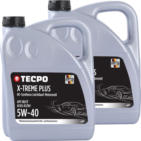 TECPO Motoröl 5W40 Öl X-TREME Plus Öl, 10 Liter 5W-40 Gebinde HC-Synthese für Diesel-und Benzinmotoren entspricht API SN/CF / ACEA A3/B4 / 502/505 / 226.3/226.5 / Longlife 01/98