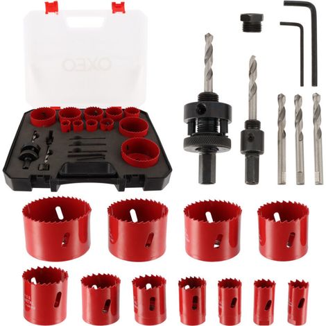 Oxeo – Coffret de 17 scies cloches bi-métal HSS – Diamètres 20 à 68 mm – Profondeur de coupe 40 mm – Pour métal, bois et PVC (1/5)