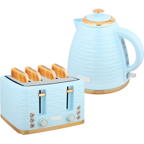 HOMCOM Kettle and Toaster Sets 1.7L Kettle & 4 Slice Toaster w/ Browning Control Light Blue (1/5)