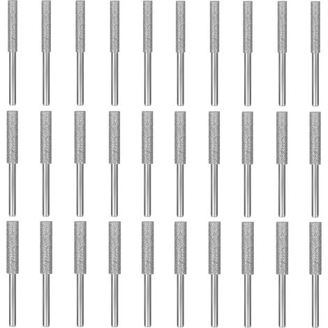 Afilador de motosierra de diamante, 30 piezas, plantilla para afilar cadenas, 3 tamaños de piedras de afilar: 4 mm, 4,8 mm y 5,5 mm, para afilar y esmerilar, color plateado