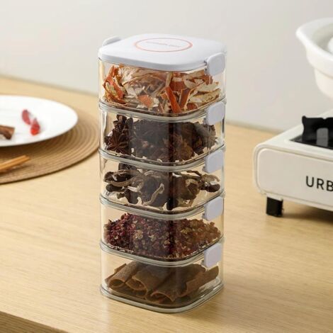 Sollbry Boîte de rangement pour épices – Outils de cuisine – Outils de cuisine – Bocaux à condiments – Support scellé pour épices, sel, sucre, cardamome (1/5)