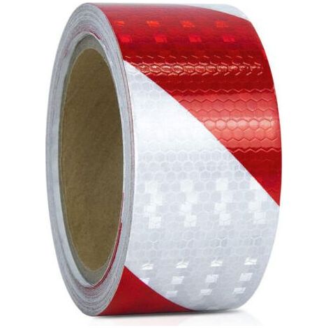 Bande Reflechissante Autocollante Rouge et Blanc Ruban Reflechissant Adhesif5mx5cm Haute Intensité Bande Réfléchissante pour véhicules, Camion, remorques de Nuit, Rappel de sécurité, (1/4)
