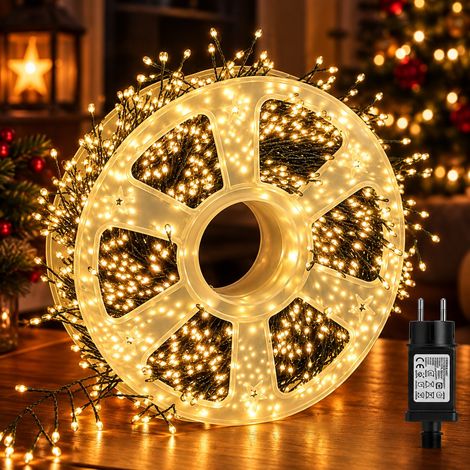 Catena Luminosa Grappolo 2000 Micro LED 30 Metri Luce Calda Cavo Verde 8 Giochi Timer IP44 Luci Natale per Albero Balcone Terrazzo Esterno Interno (1/5)
