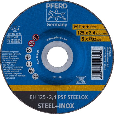 PFERD TOOLS Trennscheibe EH 125x2,4x22,23 mm gekröpft Universallinie PSF STEELOX für Stahl/Edelstahl (10) 10 Stk