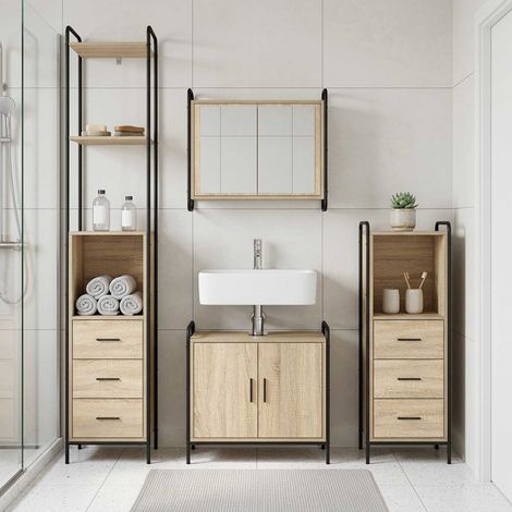 vidaXL Juego de Muebles de Baño 3 uds. Roble Sonoma 40 x 36 x 200,5 cm (1/5)