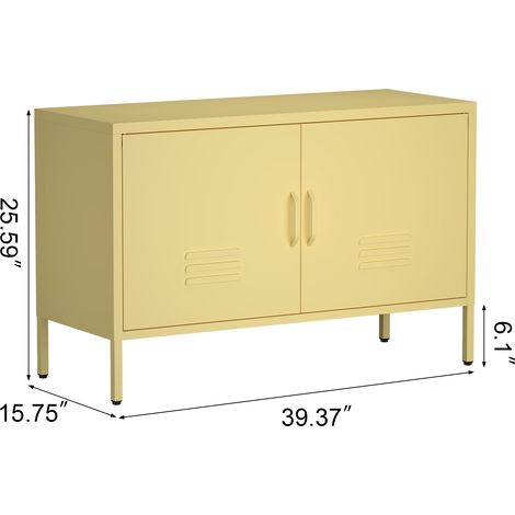 Armario de almacenamiento de acero amarillo con estantes ajustables, impermeable y fácil de limpiar, para mantener tu sala de estar, dormitorio o recibidor ordenados y organizados. (1/5)