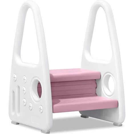 Marchepied enfant JOIEYOU, marchepied d'apprentissage à 2 marches, marchepied double en PEHD pour salle de bain, toilettes, chambre, capacité de charge 50 kg, rose (1/4)