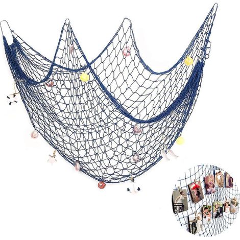 1.5 x 2M Beige Filet de Peche Decoratif,Décoration en Résille avec Coquilles,Méditerranéen Style Décoration Murale pour la Maison et Le Mur (1/5)