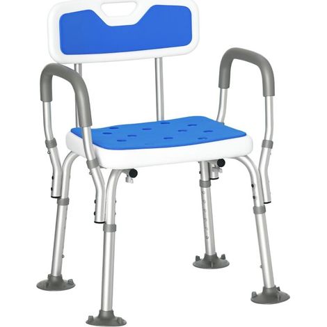 Tabouret de douche réglable avec pieds antidérapants,chaise ergonomique blanche et bleue,dimensions 56,5x53,5x87cm Confort et sécurité garantis (1/5)
