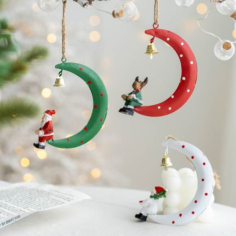 Weihnachtsbaumschmuck, Anhänger aus Kunstharz und Schmiedeeisen mit Darstellung eines alten Mannes, eines Schneemanns und eines Rentiers, 11 x 8 cm (1/5)