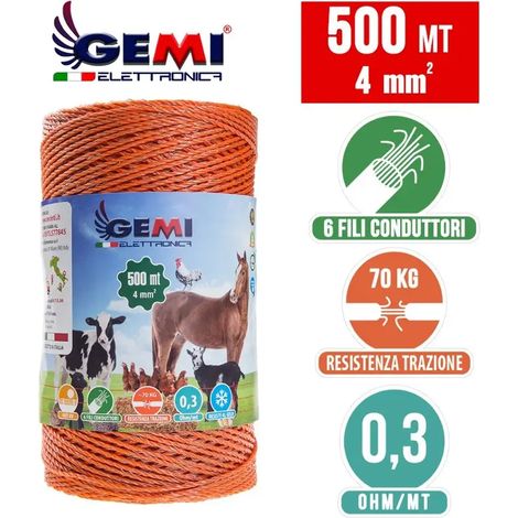 Weidezaunlitze Für Den Weidezaun 500 MT 4 Mm² Litze Weidezaunseil Für Elektrozaun Für Tiere Pferde Hunde Eber Kühe Schweine Hühner Gemi Elettronica (1/3)