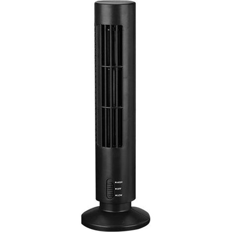 Ventilateur Tour Vertical Sans Pale Portable Chargeur Usb 3w 2 Vitesses 11x34cm Noir