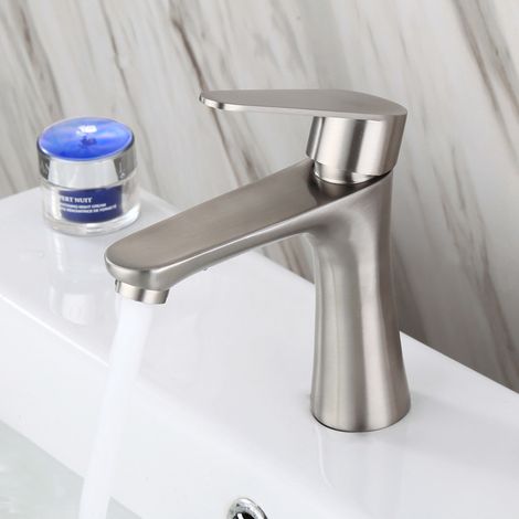Robinet de lavabo simple en acier inoxydable 304 pour eau froide, pour lavabos et éviers de salle de bain (sans tuyau) (1/4)