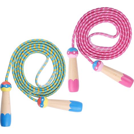 Children's Skipping Rope 2 Pack 2.5 m Adjustable with Wooden Handle, Rainbow Jumping Rope Tube, Anti-Wear, 15 cm, Sports Fitness Rope for Boys Girls 3-12 Years Blue (1/5)