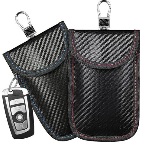 Lot de 2 protections de clés de sac, pochette de blocage de signal, protection de porte-clés RFID, entrée sans clé, cage de sécurité antivol pour clés de voiture (1/4)