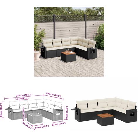 Salon de jardin 7 pcs avec coussins noir résine tressée - Ensemble Salon De Jardin - Meuble Extérieur - Résine Tressée - Rotin Synthétique - Mobilier De Jardin - Home & Living (1/3)