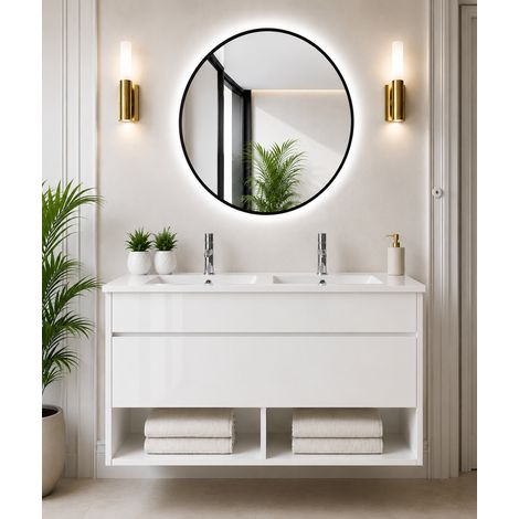 Mobile bagno sospeso con lavabo extrapiano ORIGENBATH NEBARI senza specchio 120x45 cm doppio lavabo bianco (1/3)