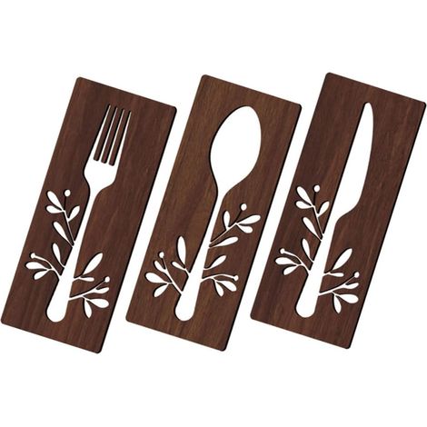 Décoration Murale Rustique en Bois de Tilleul Couteau, Fourchette et Cuillère Cuisine, Panneau Mural Élégant et Résistant sans Odeur, pour Restaurant ou Salle à Manger (1/5)