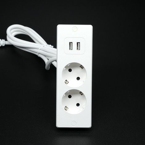 Multipresa da scrivania con 2 prese, 2 porte USB e cavo da 1,5 metri – adatta per piani di lavoro e tavoli da conferenza (bianca). (1/5)
