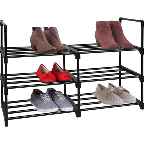Étagère à chaussures 3 niveaux, meuble de rangement en métal pour entrée, étagère à chaussures stable et pratique, 3 étages pour chaussures, rangement d'entrée en acier. (1/4)