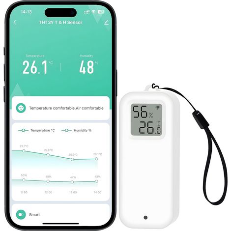 WiFi Hygromètre Thermomètre Capteur, Capteur de température et d'humidité sans fil avec alarme de notification d'application à distance, Fonctionne avec l'application Tuya (1 pièce) (1/5)