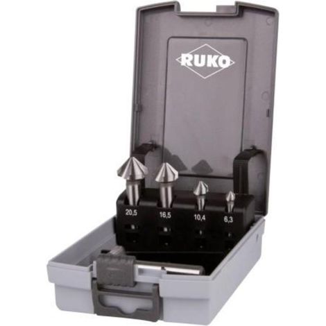 RUKO  Juego  de  avellanadores  cónicos  y  desbarbadores  DIN  335  Forma  C  90°  HSSE-Co  5  en  caja  de  plástico  -  5  piezas  -  102154ERO