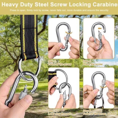 Hamac suspendu avec mousqueton en corde, adapté aux chaises suspendues d'extérieur et aux arbres, sûr et fiable, 2 x 1,5 mètres. (1/3)