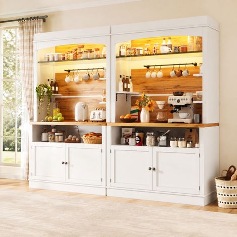 Buffet haut lot de 2 107x34x184 cm MDF métal blanc LED gain de place salle à manger – MEUBLIV (1/5)