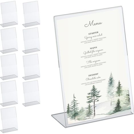 Relaxdays Portamenu da Tavolo DIN A5, Set 10 Segnaposto Acrilico, Porta Menù e Numeri Matrimonio, Battesimo, Trasparente (1/5)